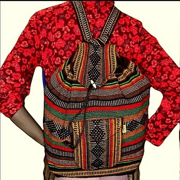 EUC Pinson Large Brightly Colored Moroccan Boho Woven Backpack Bag - Picture 6 of 6